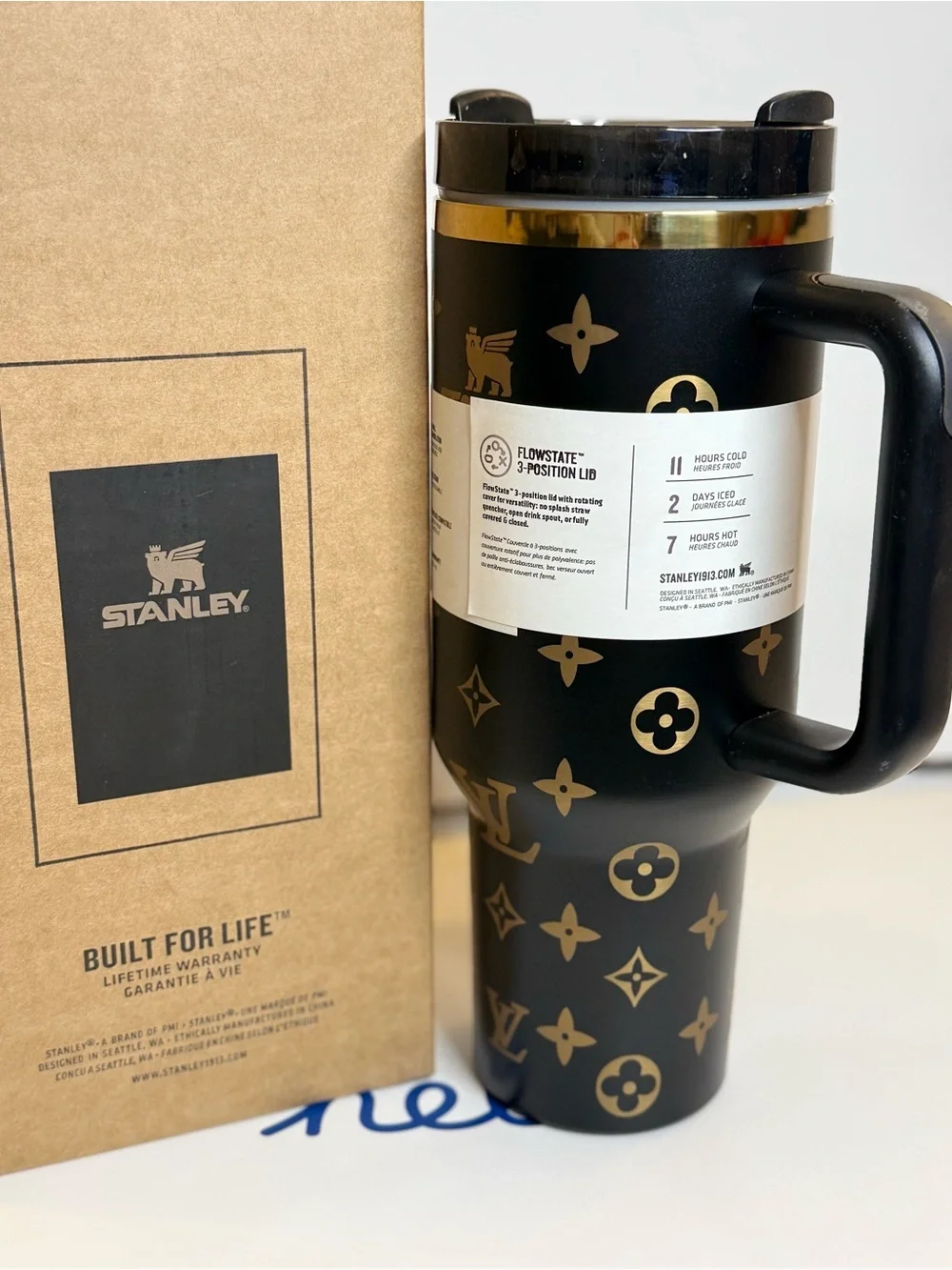Stanley FlowState Travel Mug - Black with Gold Monogram Print - Picture 2 of 2